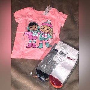 The Children’s Place | Pink Short Sleeve T-Shirt + Days of the Week Socks